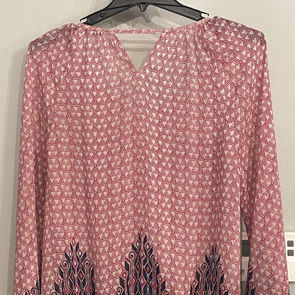 Lucky Brand Top Long Sleeve Blouse V Neck Tie Semi Sheer Peasant Size 1X Boho - Picture 4 of 11